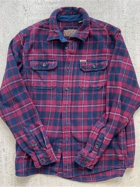Orvis Red and Navy Plaid Button-Down Shacket Shirt